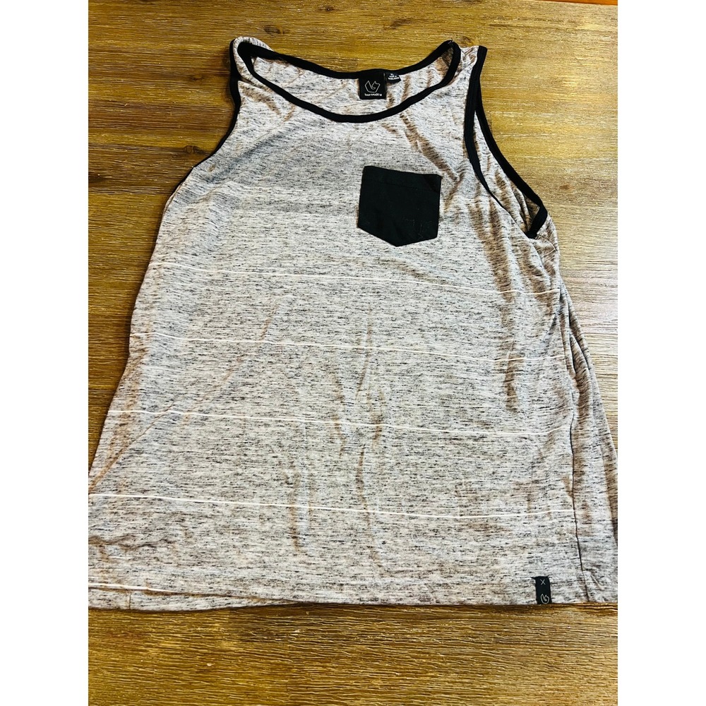 Burnside Mens XL Gray Heather Striped Tank Top Black Pocket Space Dye Sleeveless